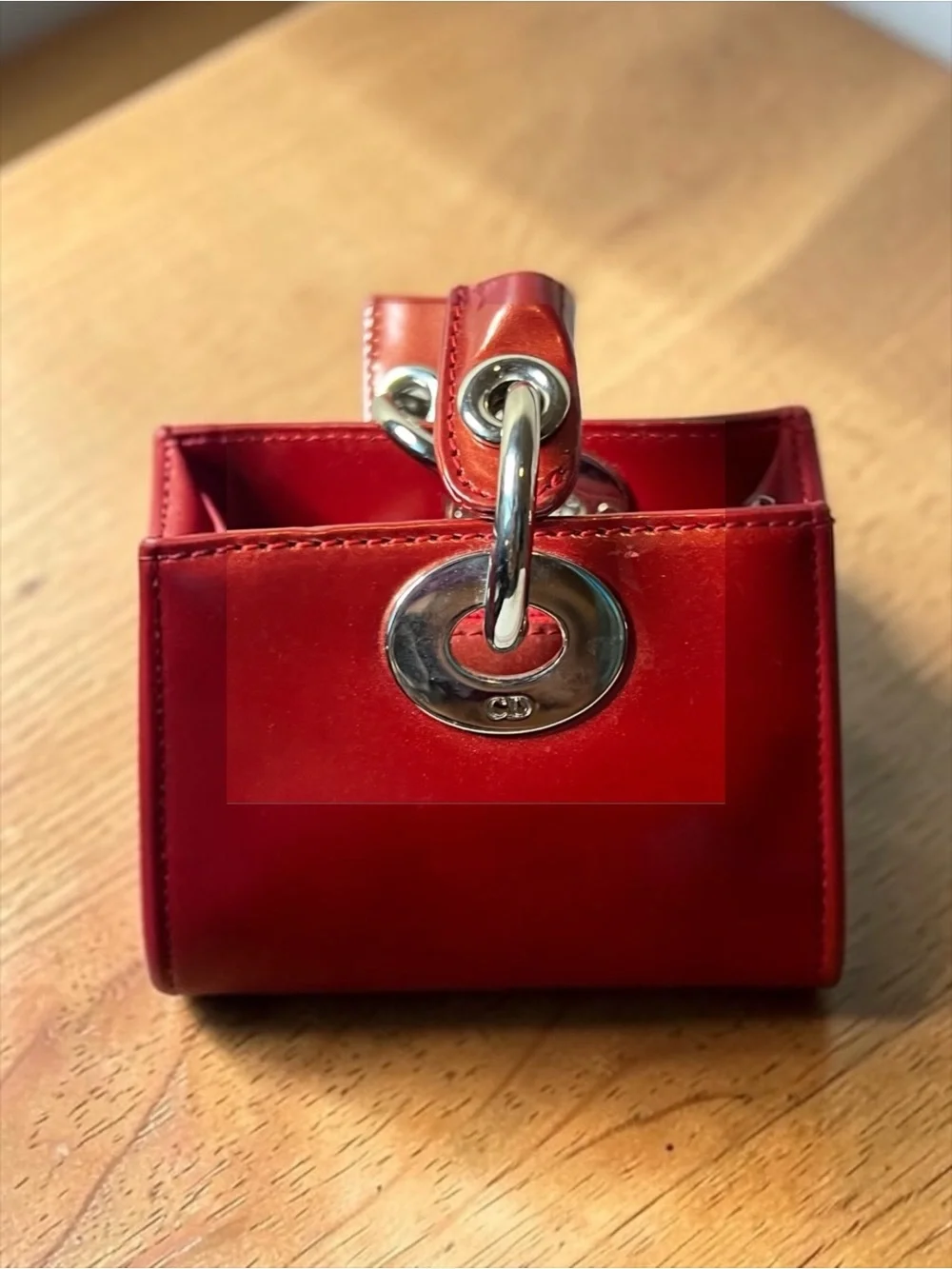 Christian Dior Red Polished Leather w Strap. Lady Dior. Dustbag